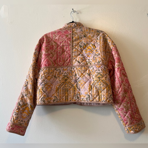 7 For All Mankind Pastel Floral Pink Quilted Patchwork Cropped Jacket Set Small - Picture 4 of 10